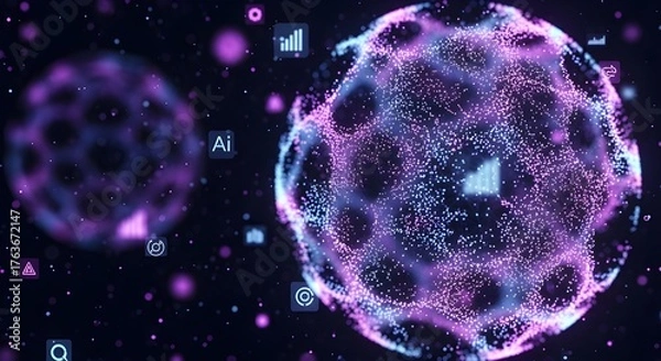 Obraz Neon Blue Data Flow Grid