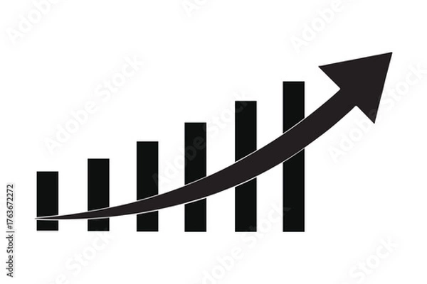 Fototapeta Black arrow pointing upwards over a series of increasing bar graphs