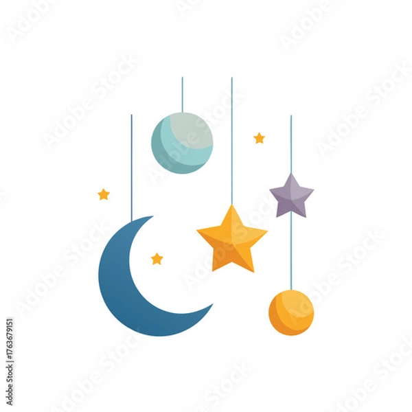 Fototapeta Vector moon and stars mobile illustration scalable graphic icon