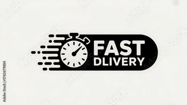 Fototapeta Fast delivery icon with stopwatch isolated on white background, representing express shipping, quick service, and efficient logistics for online orders