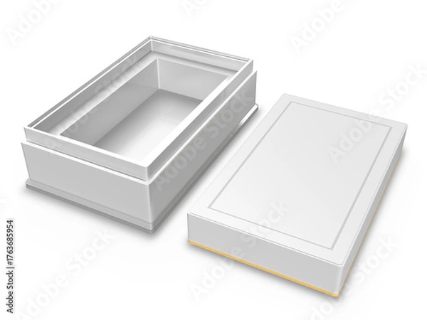 Fototapeta 3d weiße Box, mit Deckel auf transparenten Hintergrund