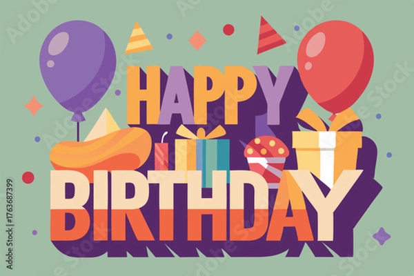 Fototapeta Minimal birthday poster template in pastel colors, elegant clean layout design for invitation, announcement, or digital greeting card