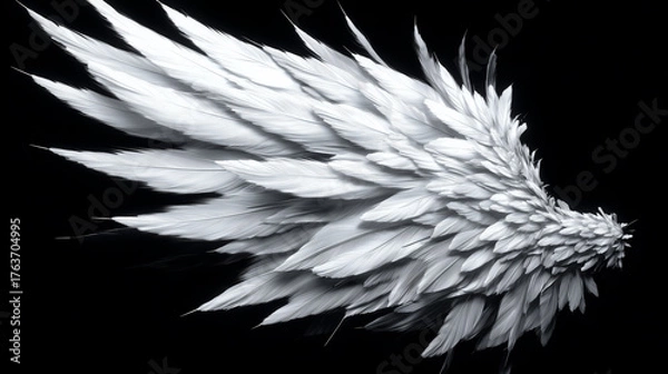 Obraz Angel wing with white feathers on a black background image