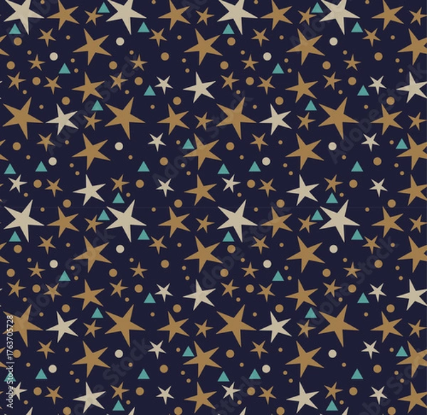 Obraz Winter Seamless Vector Pattern with Stars on a dark Blue Background.	