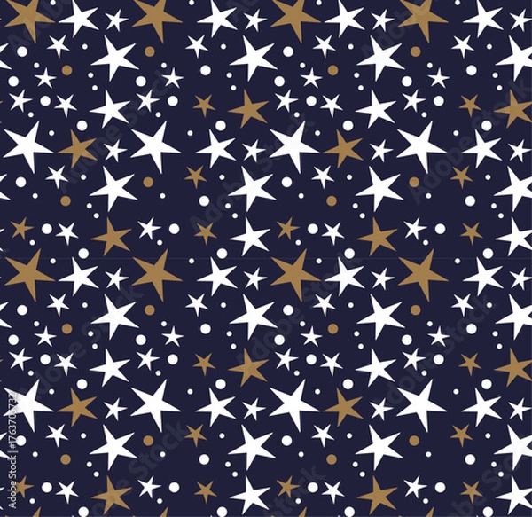 Obraz Winter Seamless Vector Pattern with Stars on a dark Blue Background.	