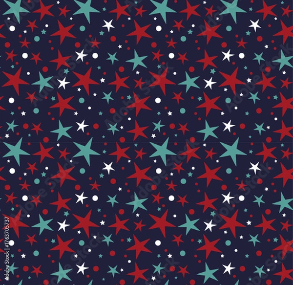 Obraz Winter Seamless Vector Pattern with Stars on a dark Blue Background.	