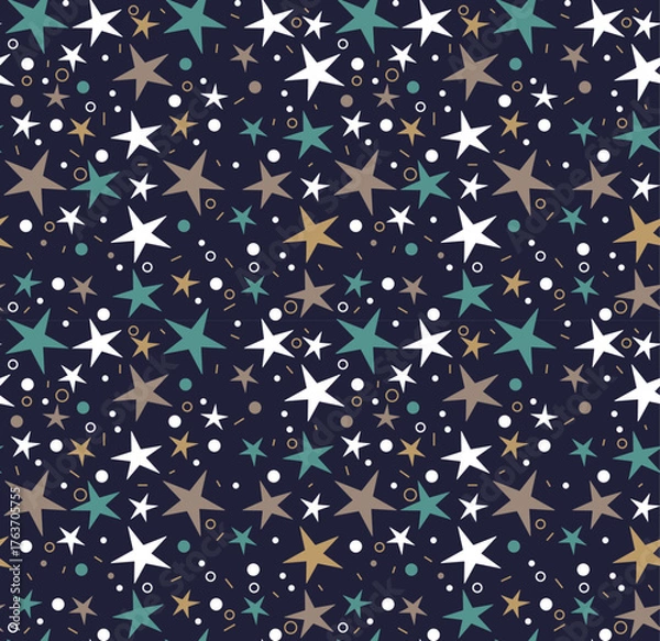 Obraz Winter Seamless Vector Pattern with Stars on a dark Blue Background.	