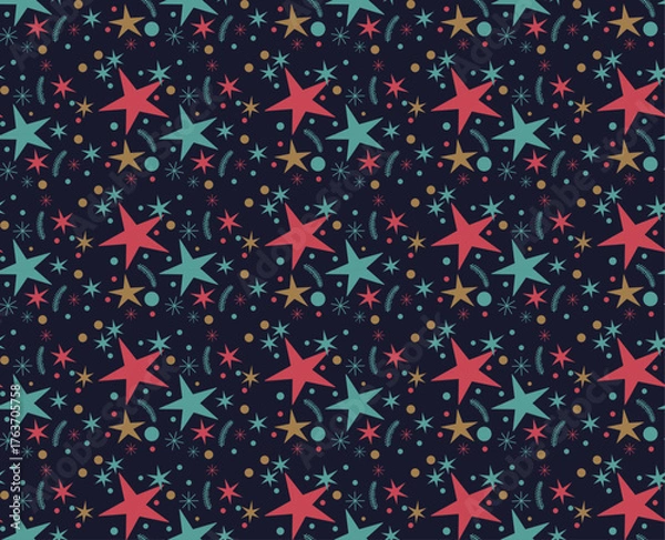 Obraz Winter Seamless Vector Pattern with  Stars on a dark Blue Background.	