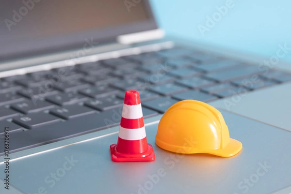 Fototapeta warning under construction , website under maintenance , troubleshooting and fixing