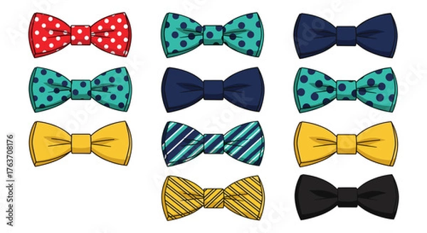 Fototapeta Collection of Colorful Bow Ties for Formal Events: Assorted Patterns & Styles for Fashion, Business, Parties & Celebrations, Adding a Touch of Class & Sophistication with Unique Design Graphic Element
