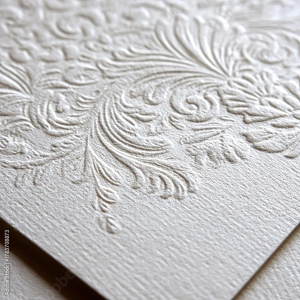 Fototapeta Elegant Embossed Damask Pattern On Cream Paper