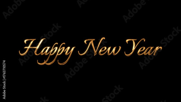 Obraz Image Happy New Year message with glittering gold letters on a black background, festive Happy New Year greeting card elements. 
Happy New Year season concept with sparkling holiday cheer.