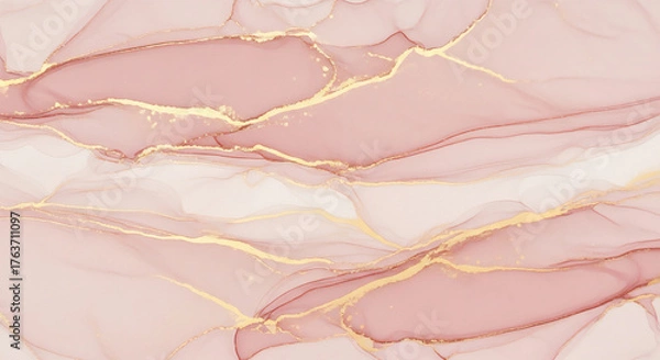 Obraz ピンクとゴールドのマーブル模様　エレガントで高級感のあるアルコールインクアート背景
