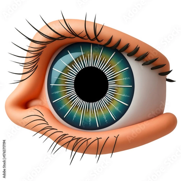 Obraz Close up of a stylized cartoon eye with blue and green iris isolated on transparent background