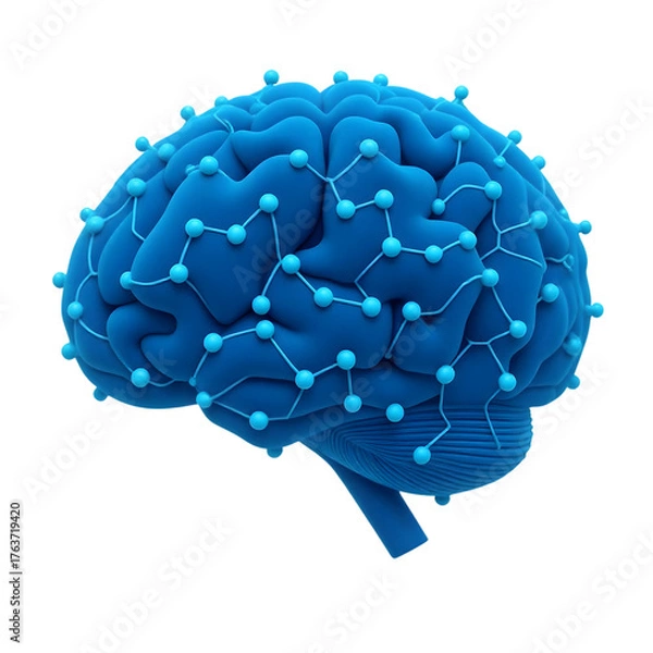 Obraz Abstract blue brain with neural network connections isolated on transparent background
