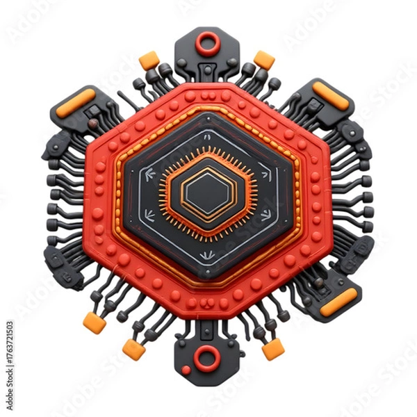 Obraz Intricate hexagonal futuristic technological emblem isolated on transparent background