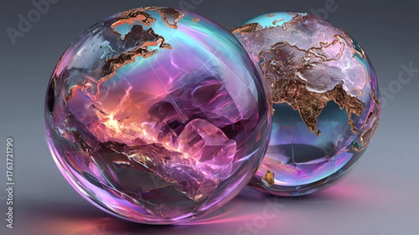 Fototapeta Realistic round holographic rainbow iridescent sticker, icon, emblem, hologram planet, globe with foil effect. Big global sale. Vector illustration isolated on transparent background EPS10
