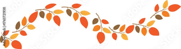 Obraz Autumn Branch with Colorful Leaves – Fall Foliage Clipart Design in Orange, Yellow, and Brown Tones for Seasonal Decoration, Invitation, Banner, or Thanksgiving Background Art