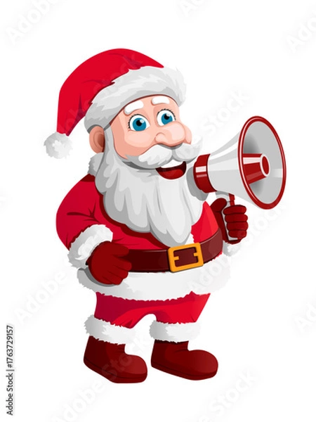 Fototapeta santa claus smiling and announce merry christmas and happy new year. vector illustration chrismas festival business and promotion concept character.