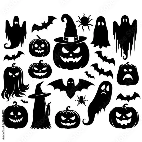 Obraz halloween pumpkin set vector silhouette 