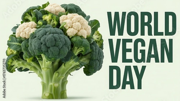 Obraz Celebrate world vegan day with a vibrant bouquet of fresh broccoli and cauliflower promoting plant based eating and healthy lifestyles