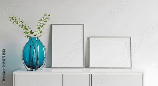 Obraz Mockup frames with vase on white cabinet decor