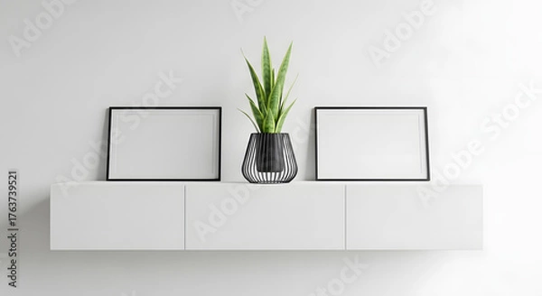 Obraz Minimalist home decor with blank frames and plant
