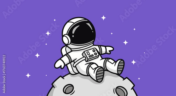 Fototapeta Astronaut relaxing on the moon's surface, gazing at a starry night sky, celebrating space exploration and cosmic wonder