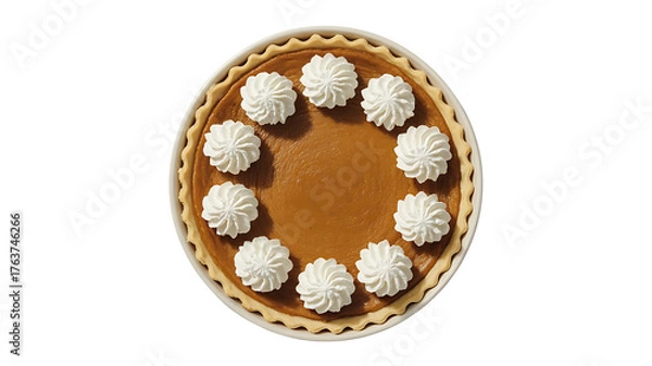 Fototapeta Overhead shot of a pumpkin pie with whipped cream isolated on transparent background