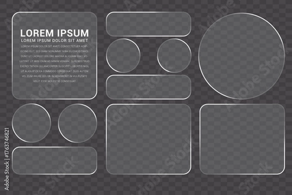 Obraz Minimal Frosted Glass UI Infographic Layout with Circular and Rectangular Transparent Elements