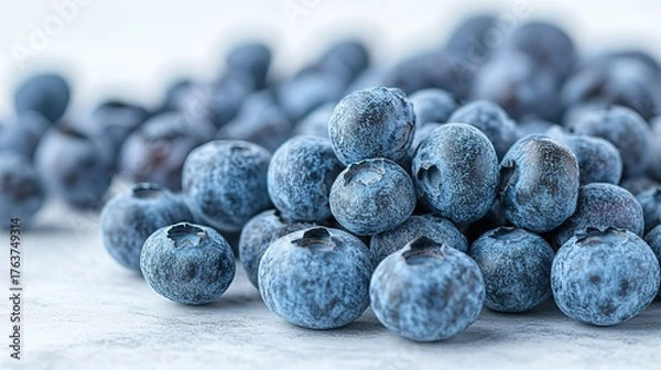 Fototapeta Pile of Fresh Blueberries on a Light Wooden Surface