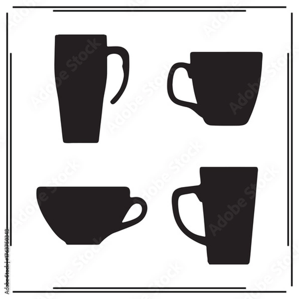Fototapeta Cup Silhouette Set - Coffee Cups, Tea Mug Shapes, Drinkware Vectors, Tea Cup, Mugs and Glasses for Design, Beverage Icons, Drink Vectors
