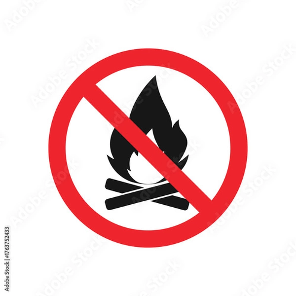 Obraz No open fire symbol with flames and logs isolated on transparent background