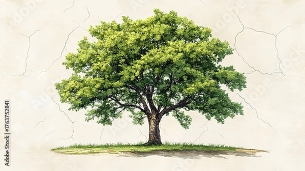 Fototapeta Large, Lush Oak Tree with Extensive Canopy and Strong Roots
