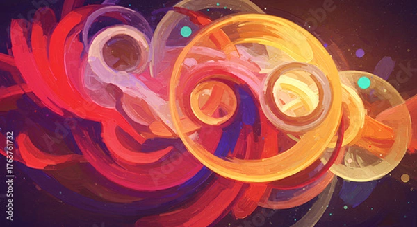 Obraz Abstract Colorful Swirls and Circles in Vibrant Warm Tones Artistic Digital Painting
