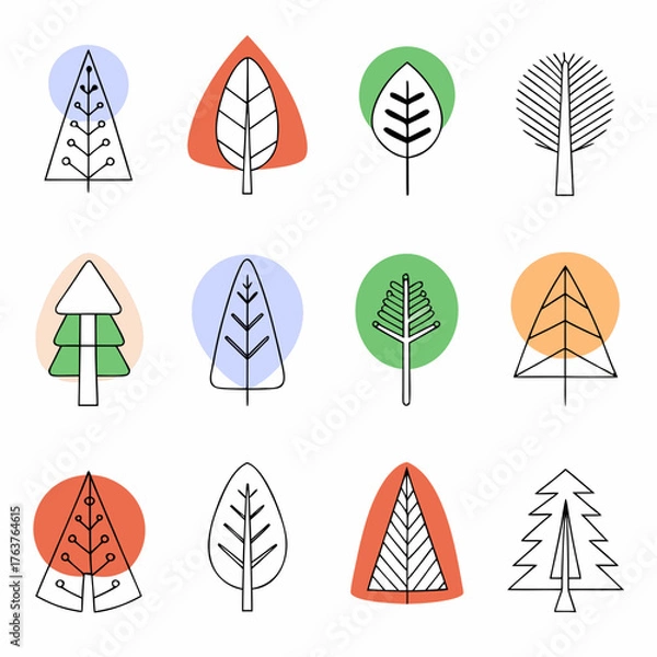 Obraz trees, tree, symbol, leaf, christmas, vector, forest,icons