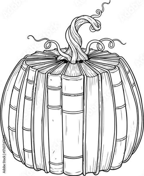 Fototapeta Creative illustration of a pumpkin made from stacked books for autumn reading