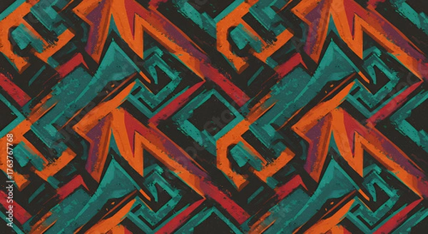 Obraz Colorful Street Art Graffiti Pattern with Bold Geometric Shapes in Vibrant Colors