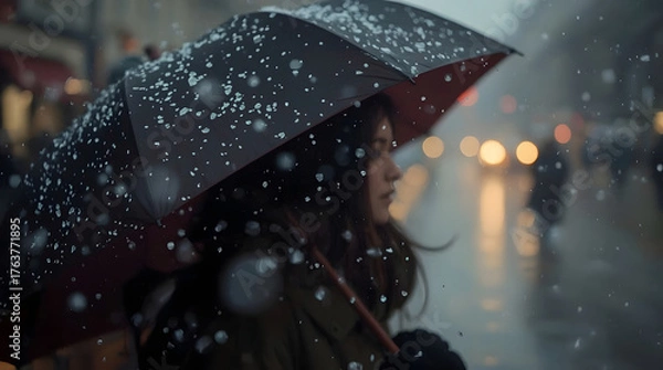 Obraz snow falling over an umbrella