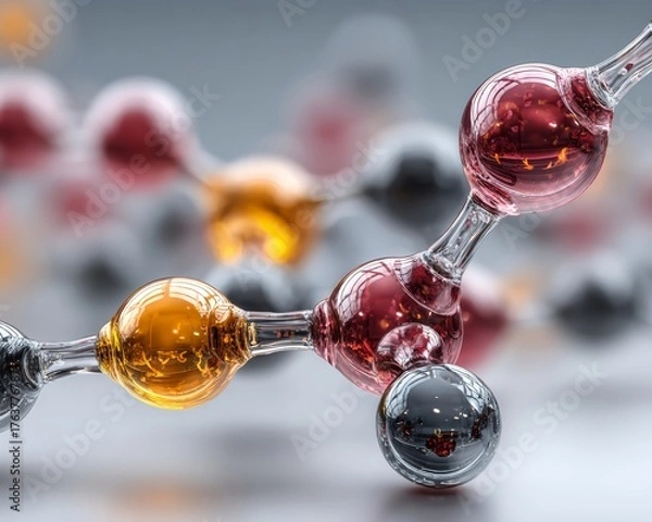 Fototapeta Artistic molecular diagram of enzymes breaking down protein, clean white background, high bioavailability nutrition concept