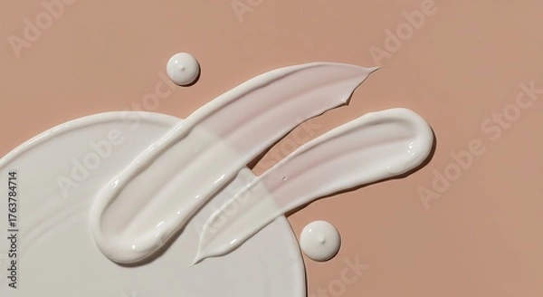 Obraz Close up of white cream smears on a light brown background , trending, fashion, lifestyle