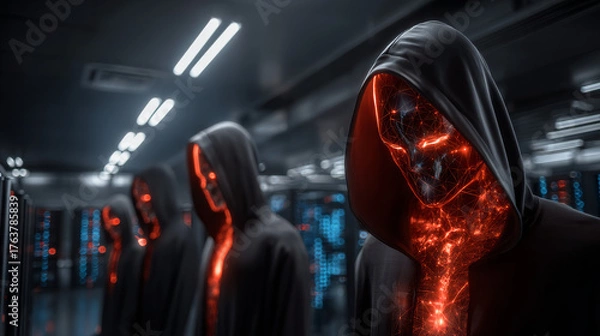 Obraz Cloud data server security center team, infographic 3d illustration flat isometric