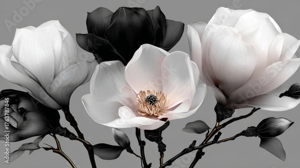 Obraz One Line Drawing Vector Magnolia Flowers Print Set