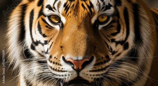 Fototapeta Tiger face close-up with intense gaze