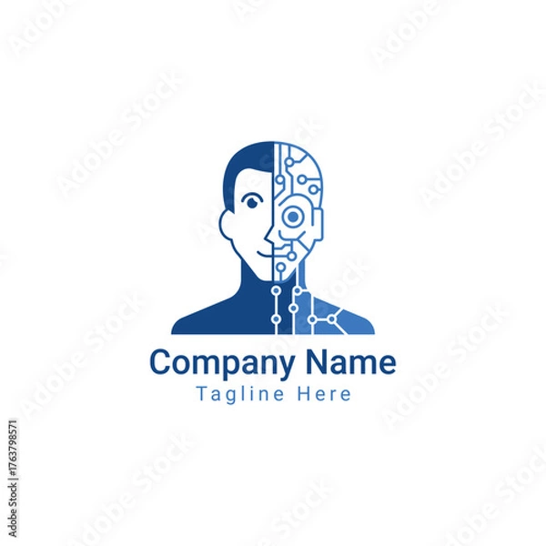 Obraz Ector face logo. Half human face, half robot face. Half cyborg illustration