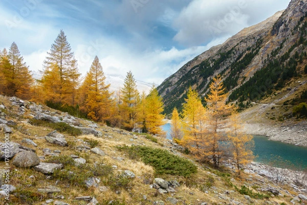 Obraz Bergsee umrahmt von herbstlichen Bergen in Österreich