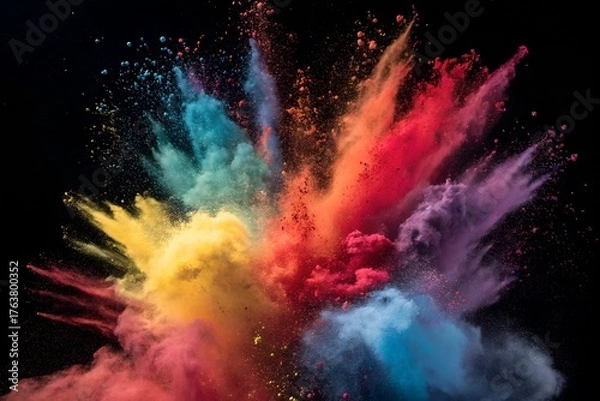 Fototapeta Colorful holi powder explosion on black background creates vibrant design