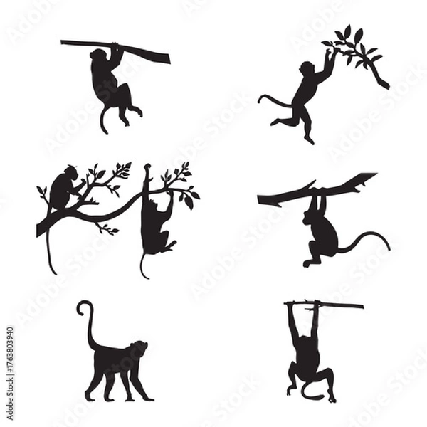 Obraz Monkey on Tree Silhouette Pack