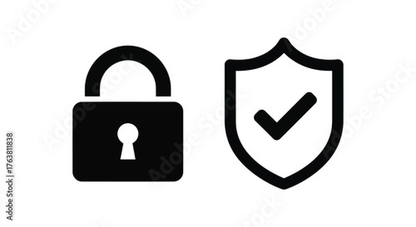 Obraz Vector illustration of security icon features a padlock and shield with a checkmark, symbolizing protection, safety, and secure access