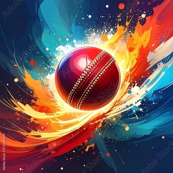 Obraz Cricket ball amidst abstract explosion of vibrant colors